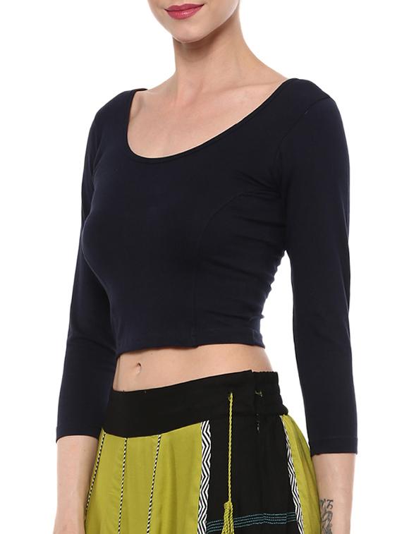 blue cotton lycra solid blouse - 15046131 - Zoom Image - 2