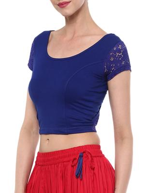 blue cotton lycra solid blouse - 15046140 - Standard Image - 2