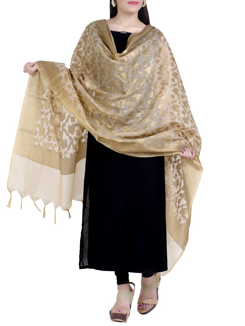 beige chanderi banarasi dupatta - 15046937 - Zoom Image - 2