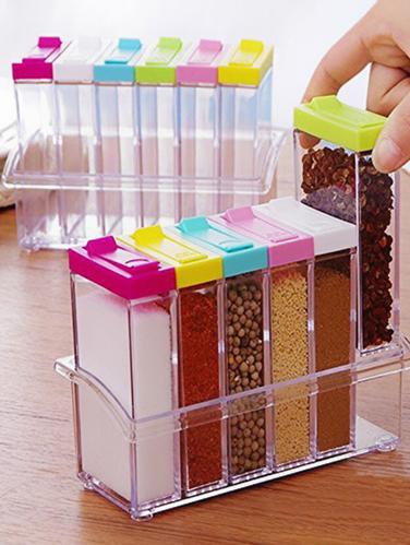 Crystal Seasoning Box Seasoning Set Pepper Salt Spice Rack Set Of 6 ,Multicolor ?