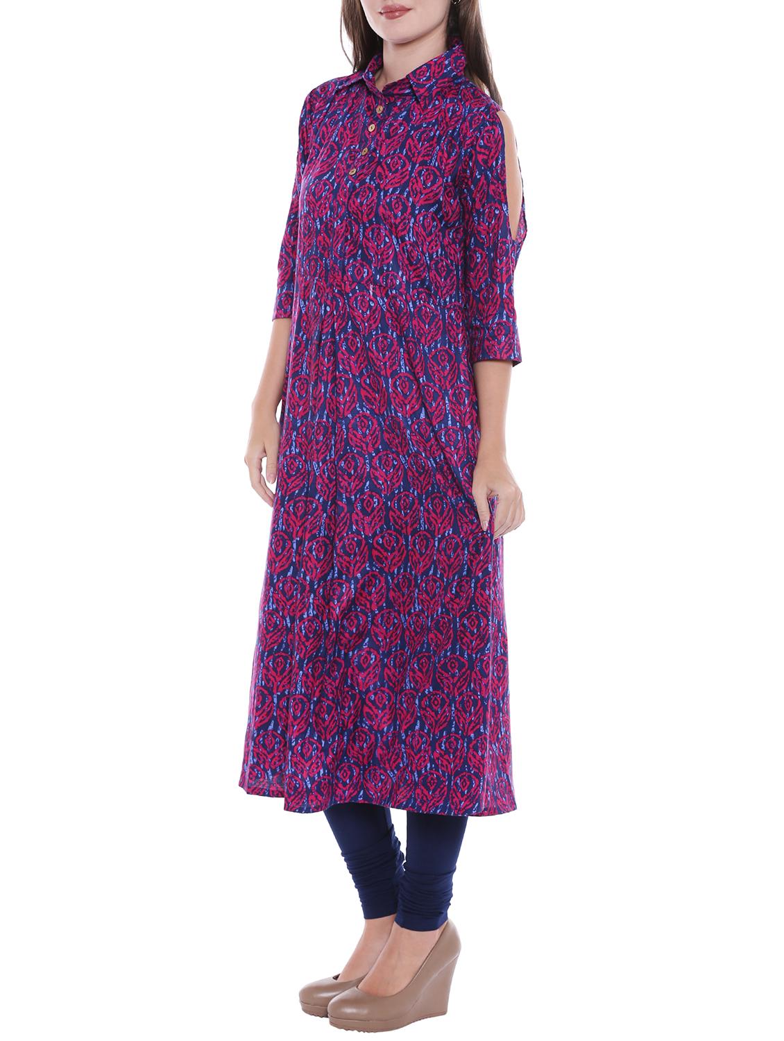 cold shoulder flared kurta - 15047121 - Zoom Image - 2