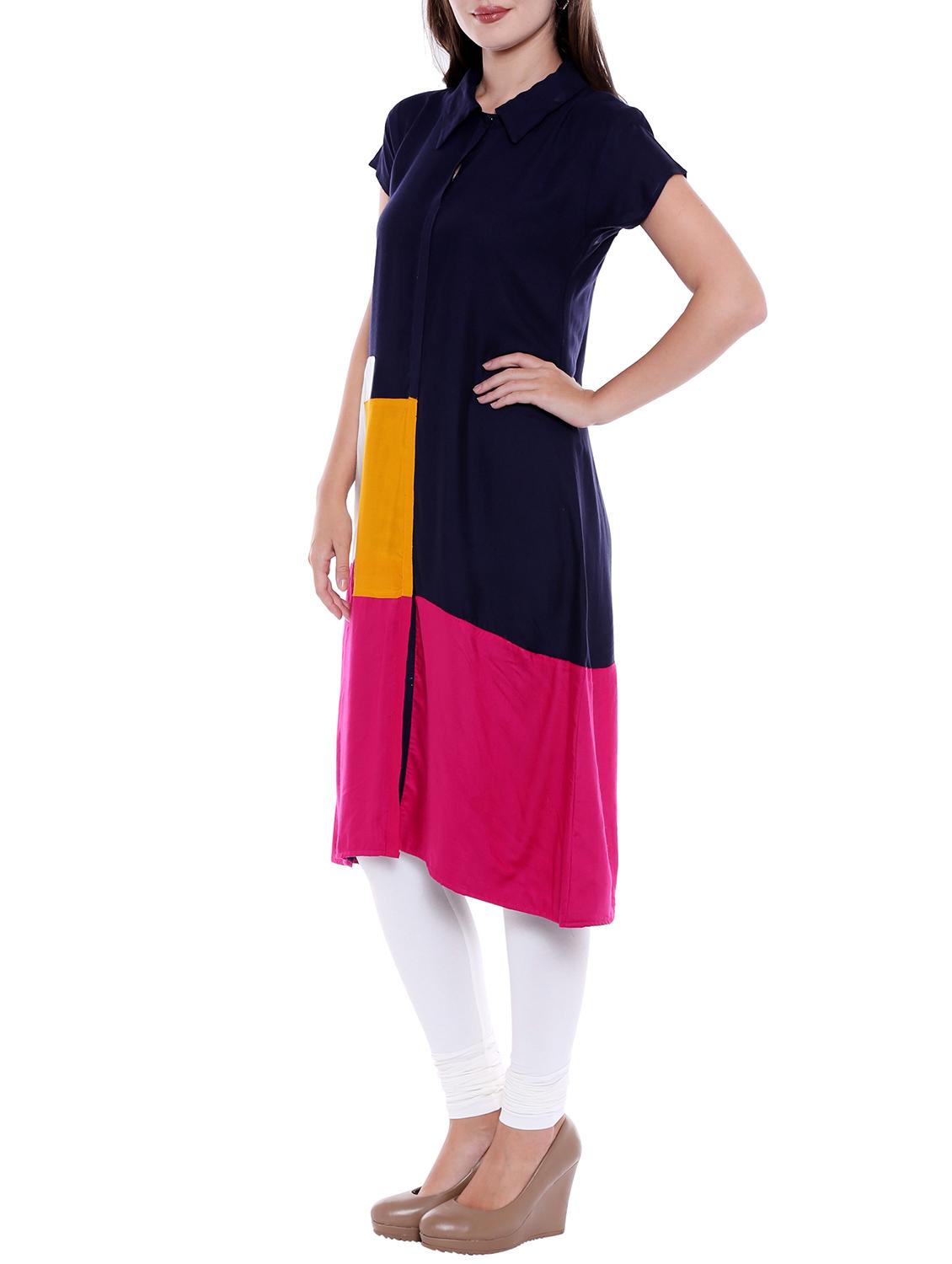 color block a-line kurta - 15047129 - Zoom Image - 2