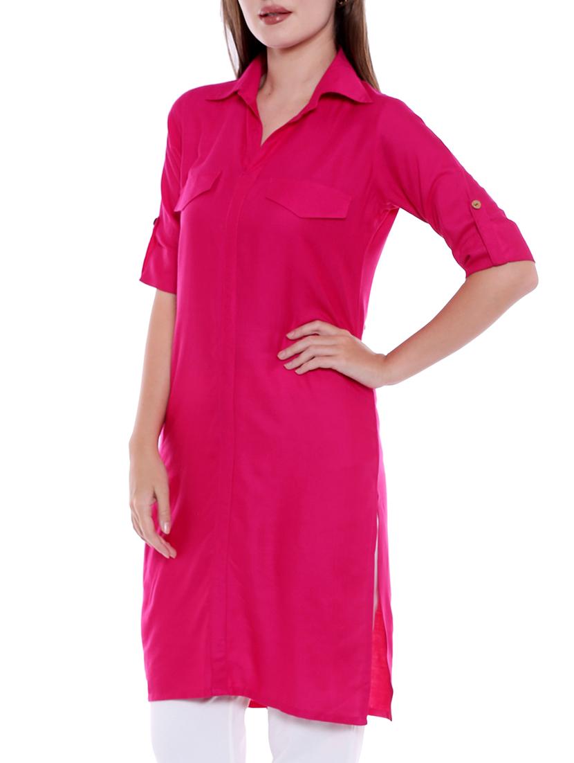 pink shirt collor solid kurta - 15047133 - Zoom Image - 2