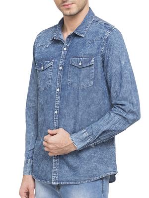 blue denim casual shirt - 15048109 - Standard Image - 2