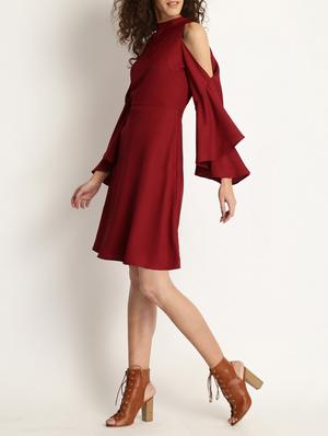 maroon solid a-line dress - 15048178 - Standard Image - 2