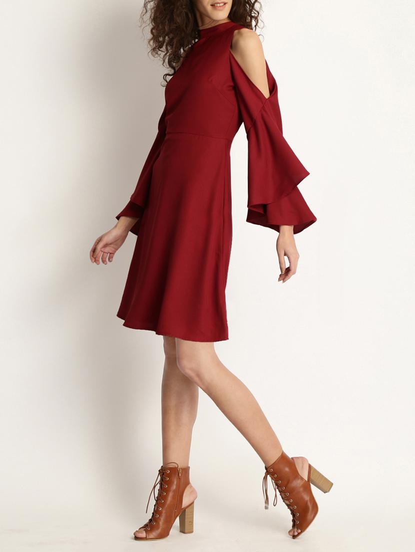 maroon solid a-line dress - 15048178 - Zoom Image - 2