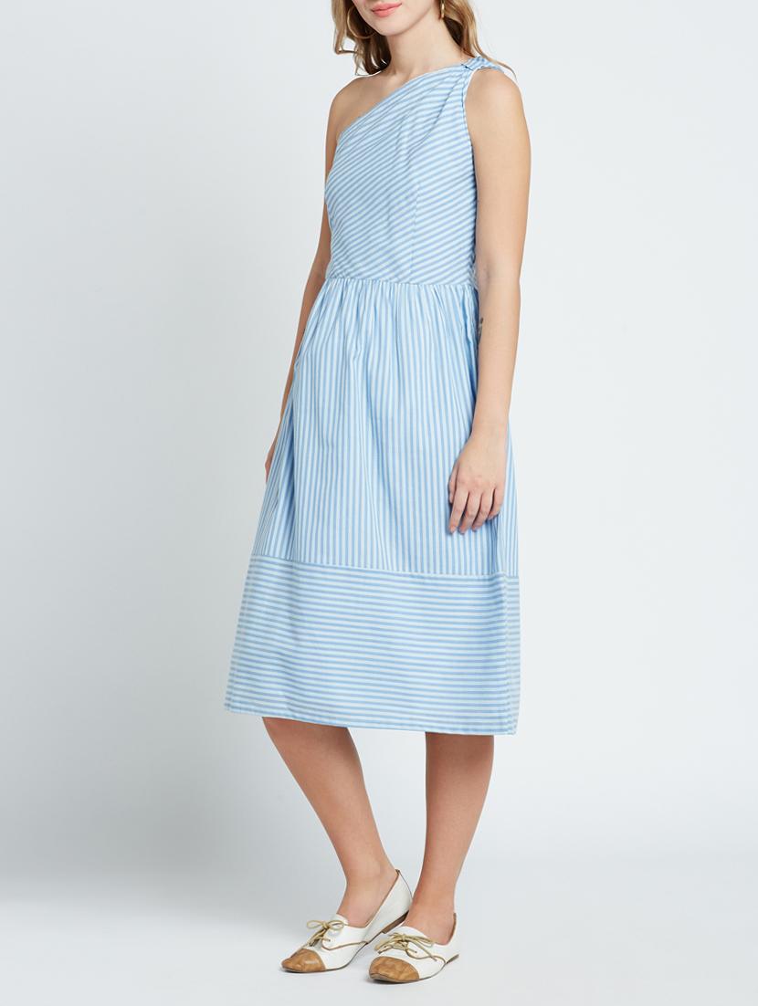 blue striped single shoulder dress - 15048190 - Zoom Image - 2