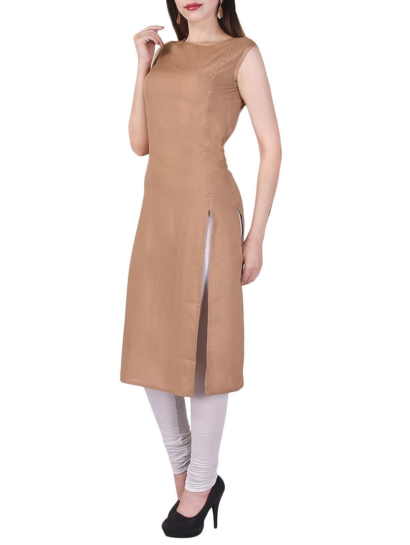 beige rayon solid kurta - 15048397 - Zoom Image - 2