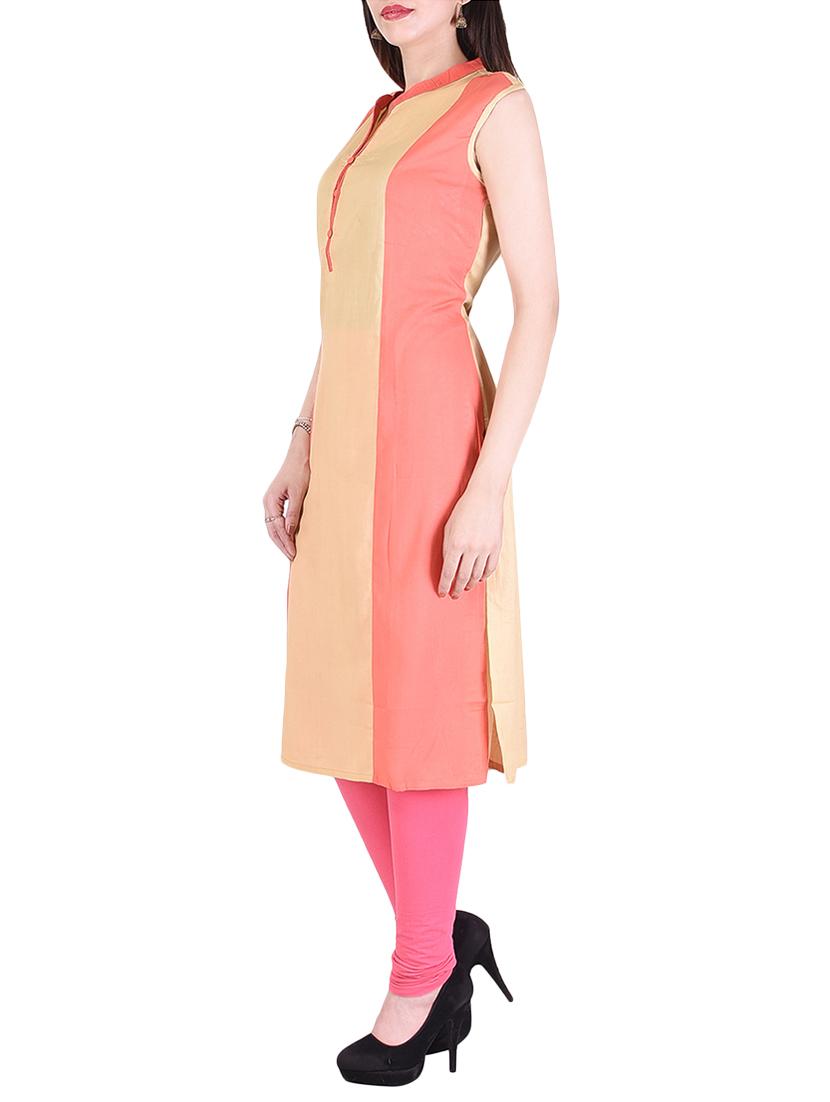 pink viscose straight kurta - 15048400 - Zoom Image - 2