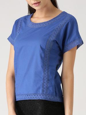lace insert short sleeved top - 15049073 - Standard Image - 2