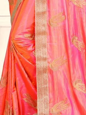 orange silk embroidered saree with blouse - 15049579 - Standard Image - 2