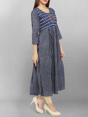 blue cotton flared kurta - 15049793 - Standard Image - 2