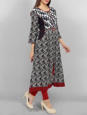 blue cotton aline kurta - 15049796 - Standard Image - 2