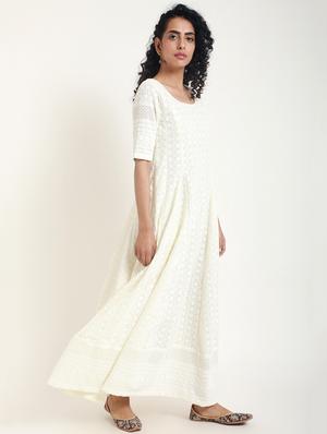 White solid cotton maxi dress - 15049917 - Standard Image - 2