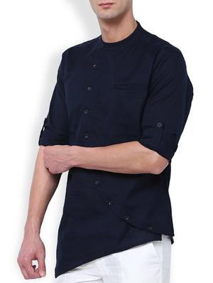navy blue linen kurta - 15050388 - Standard Image - 2