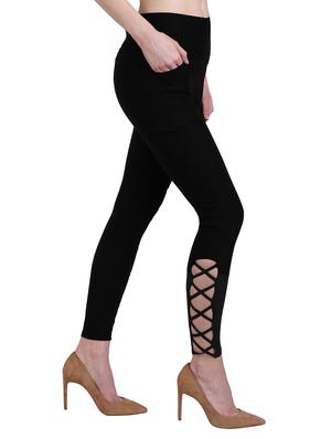 solid black cotton lycra jegging - 15050748 - Standard Image - 2