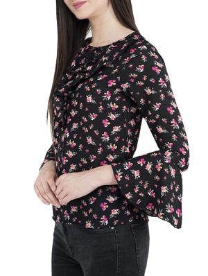 black floral bell sleeved top - 15051335 - Standard Image - 2