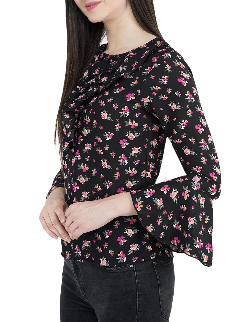 black floral bell sleeved top - 15051335 - Zoom Image - 2