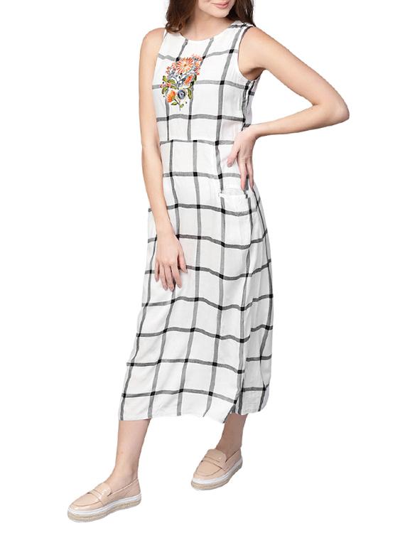 floral embroidered window pane maxi dress - 15052422 - Zoom Image - 2