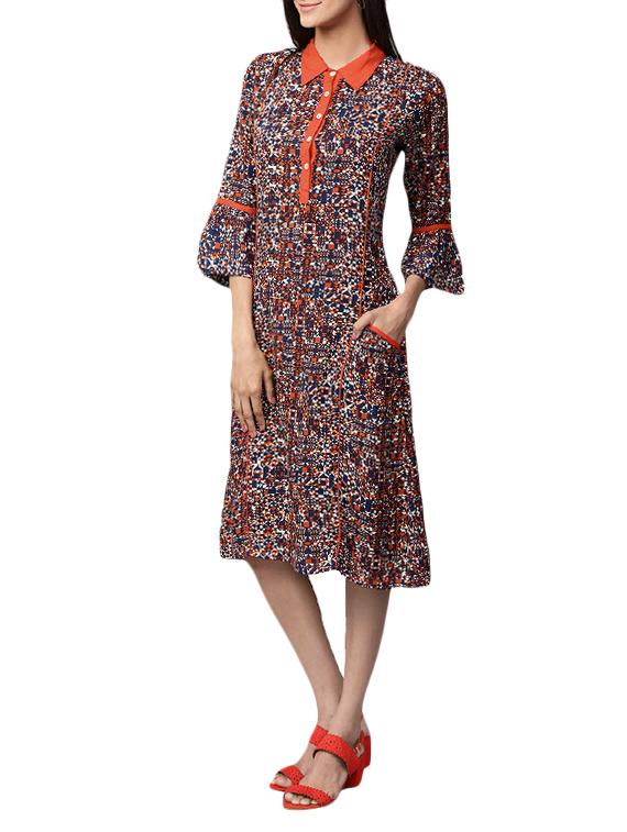contrast detail flute sleeved a-line dress - 15052436 - Zoom Image - 2