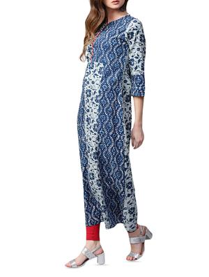 blue cotton a-line kurta - 15052454 - Standard Image - 2