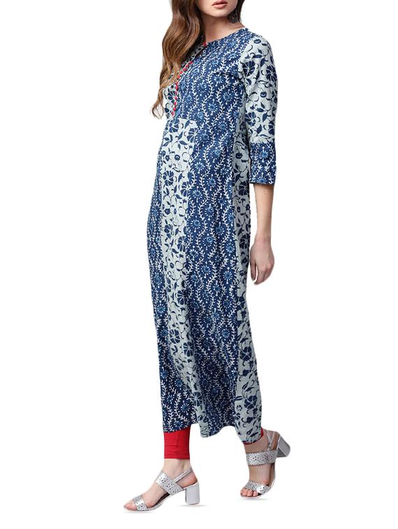 blue cotton a-line kurta - 15052454 - Zoom Image - 2