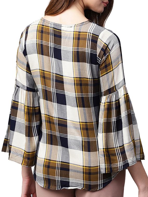 bell sleeved checkered top - 15052789 - Zoom Image - 2