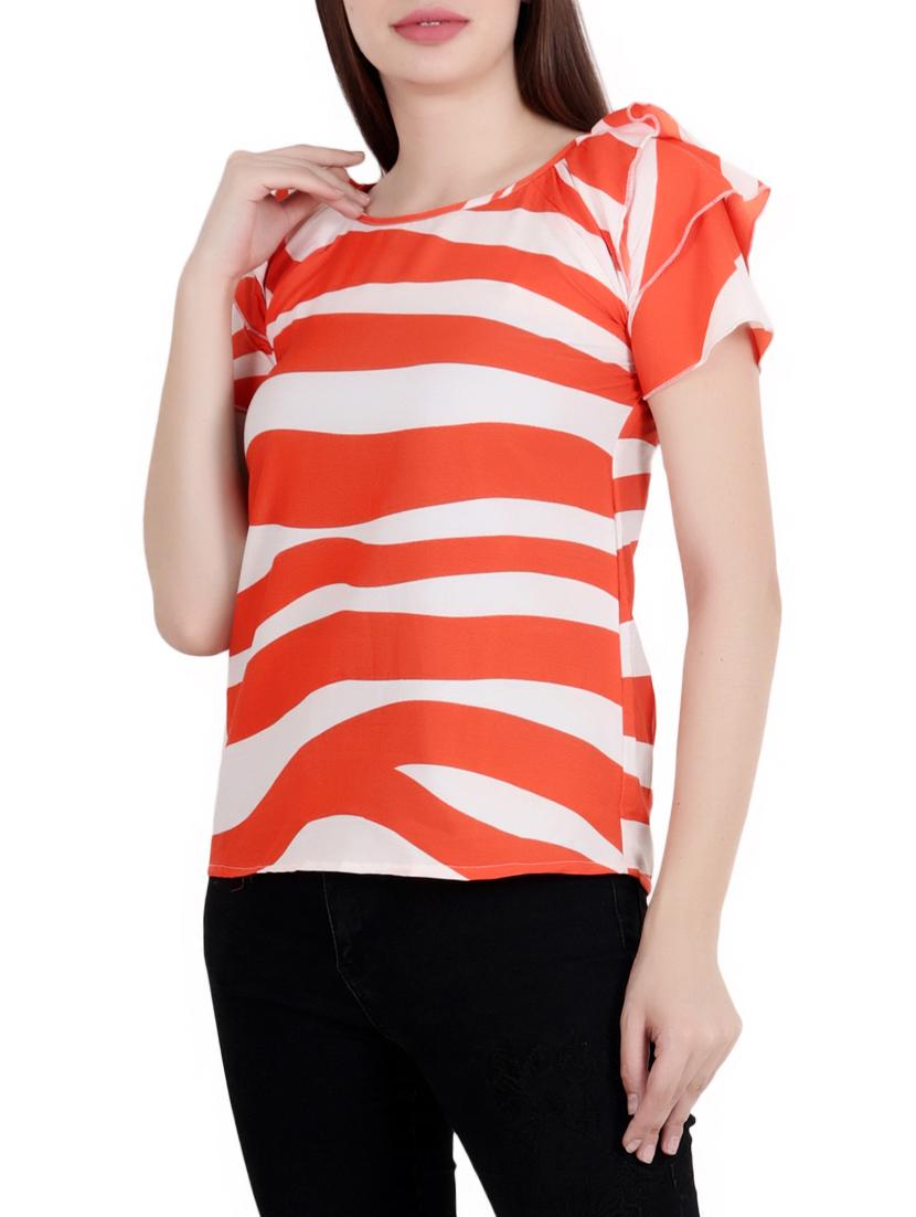 orange crepe printed top - 15053646 - Zoom Image - 2