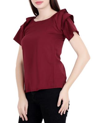 maroon solid crepe top - 15053648 - Standard Image - 2