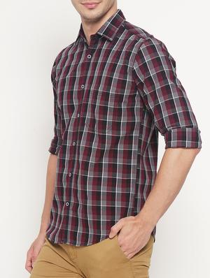 maroon cotton casual shirt - 15054105 - Standard Image - 2
