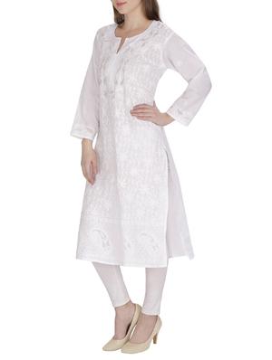 white cotton solid kurta - 15055125 - Standard Image - 2