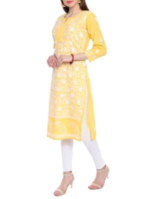 yellow cotton solid kurta - 15055140 - Standard Image - 2