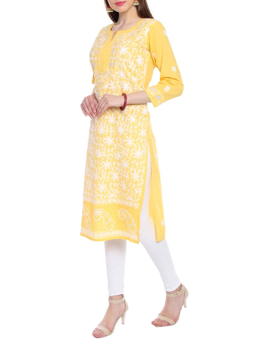 yellow cotton solid kurta - 15055140 - Zoom Image - 2
