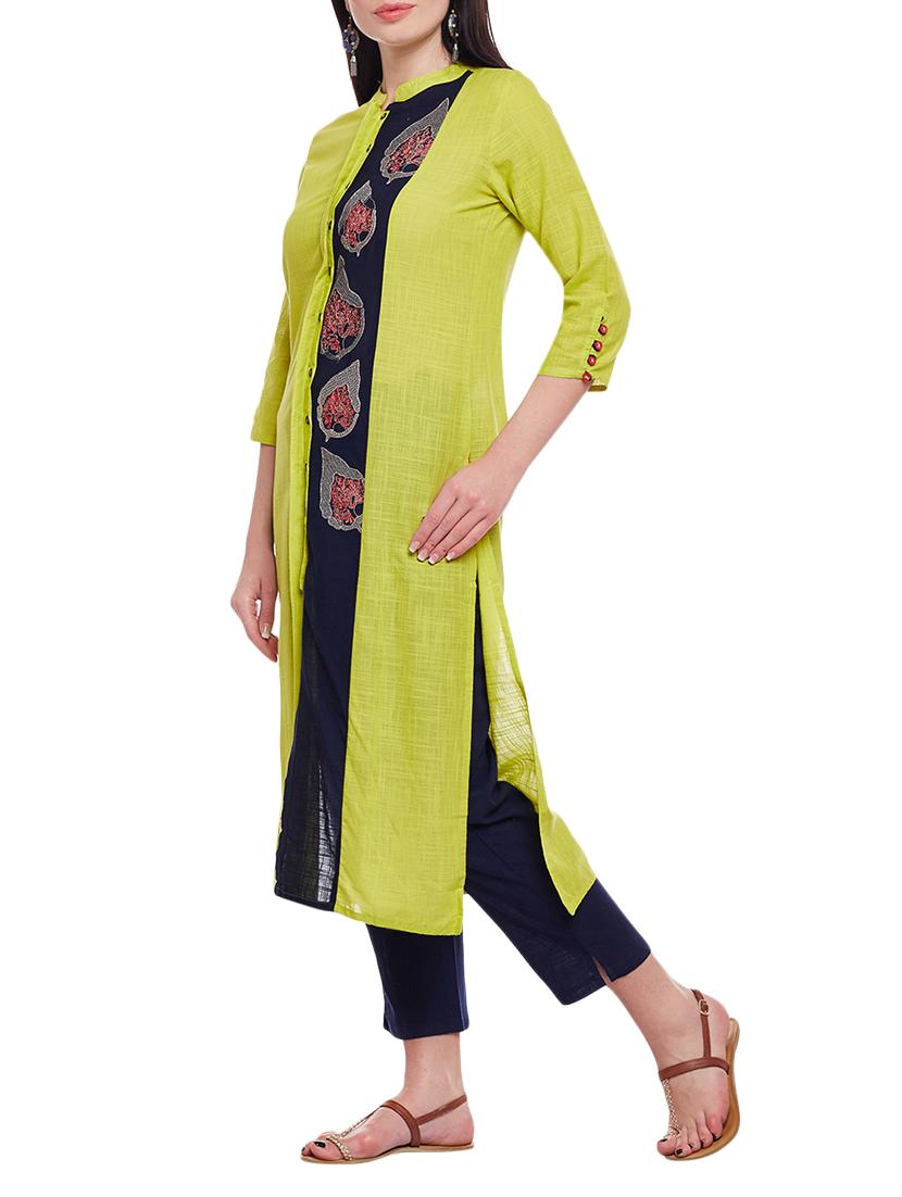 green viscose straight kurta - 15056028 - Zoom Image - 2