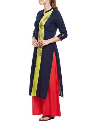 blue rayon straight kurta - 15056029 - Standard Image - 2