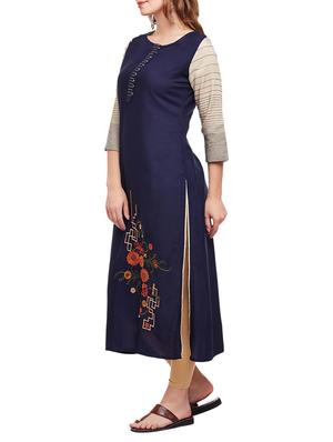 blue viscose straight kurta - 15056036 - Standard Image - 2