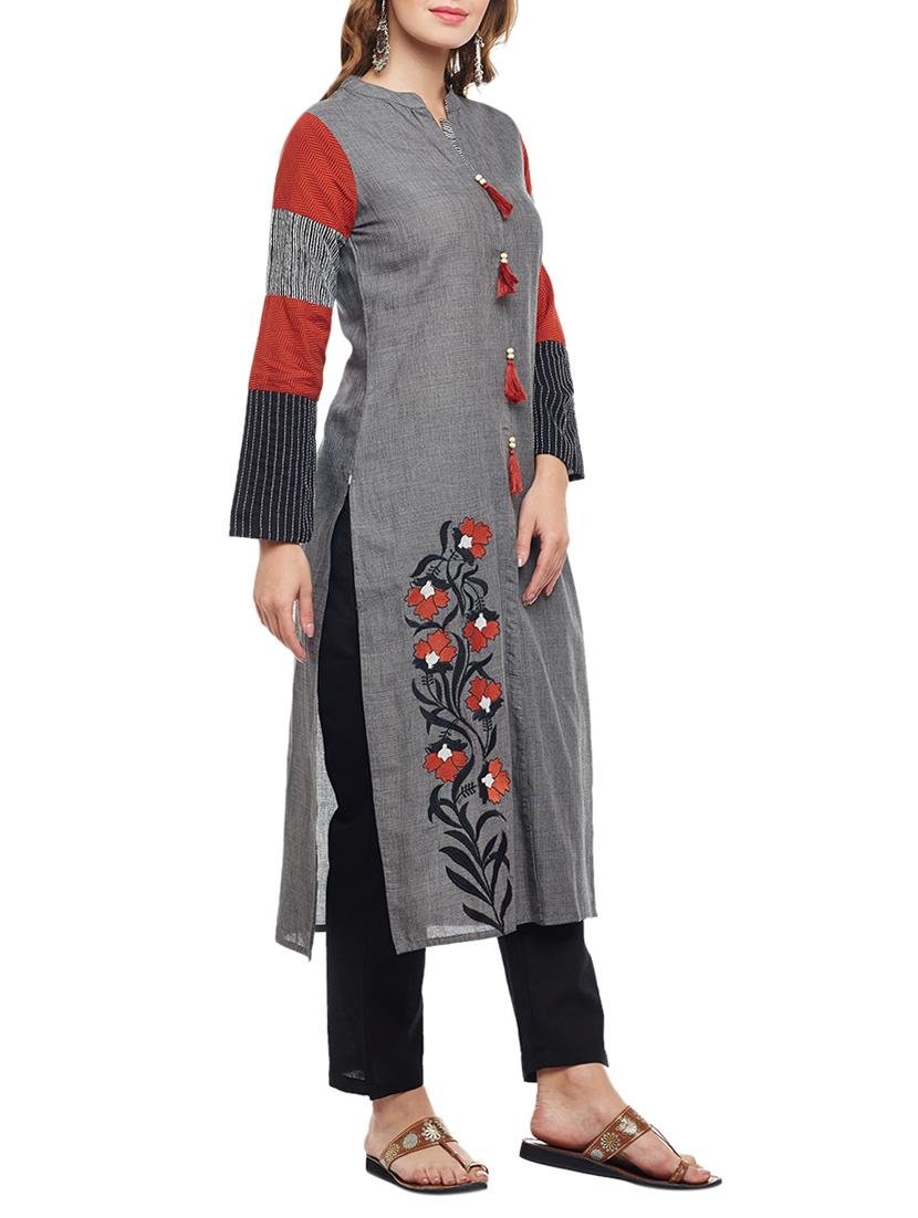 straight kurta with tassels - 15056045 - Zoom Image - 2