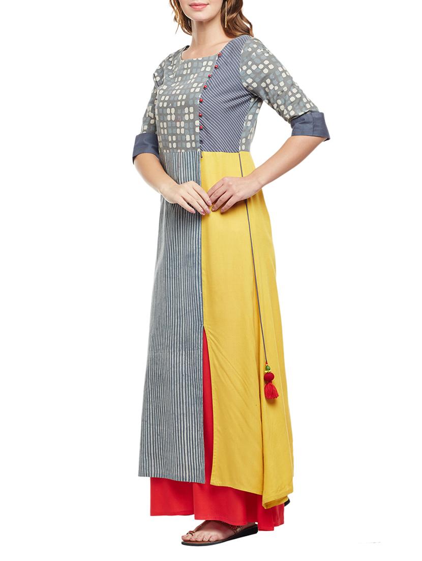 grey rayon a-line kurta - 15056065 - Zoom Image - 2