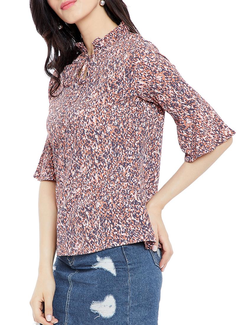 brown crepe printed top - 15057363 - Zoom Image - 2