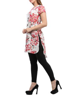 white crepe floral high-low tunic - 15057372 - Standard Image - 2