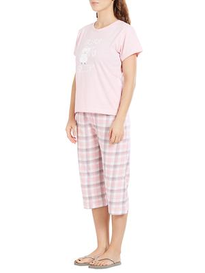 pink cotton nightwear capri set - 15059268 - Standard Image - 2
