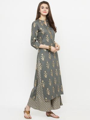 gold foil printed kurta palazzo set - 15060306 - Standard Image - 2
