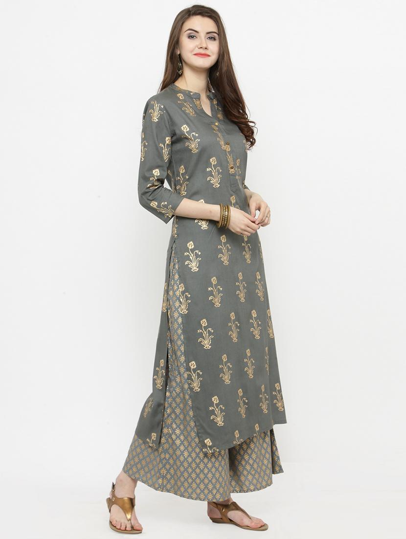 gold foil printed kurta palazzo set - 15060306 - Zoom Image - 2
