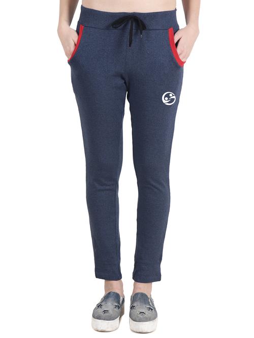 blue solid cotton track pants - 15061290 - Standard Image - 1