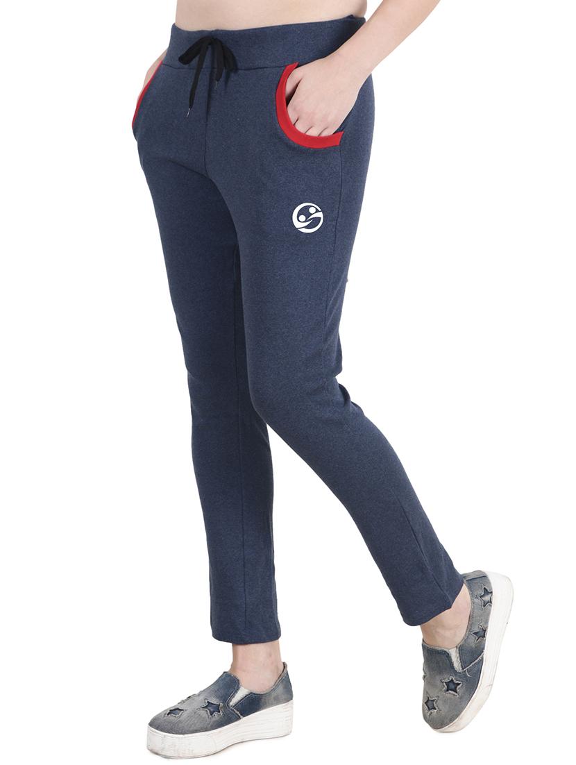 blue solid cotton track pants - 15061290 - Zoom Image - 2