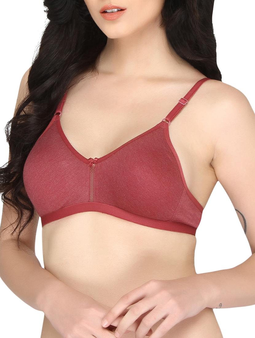 solid maroon cotton bra - 15061527 - Zoom Image - 2