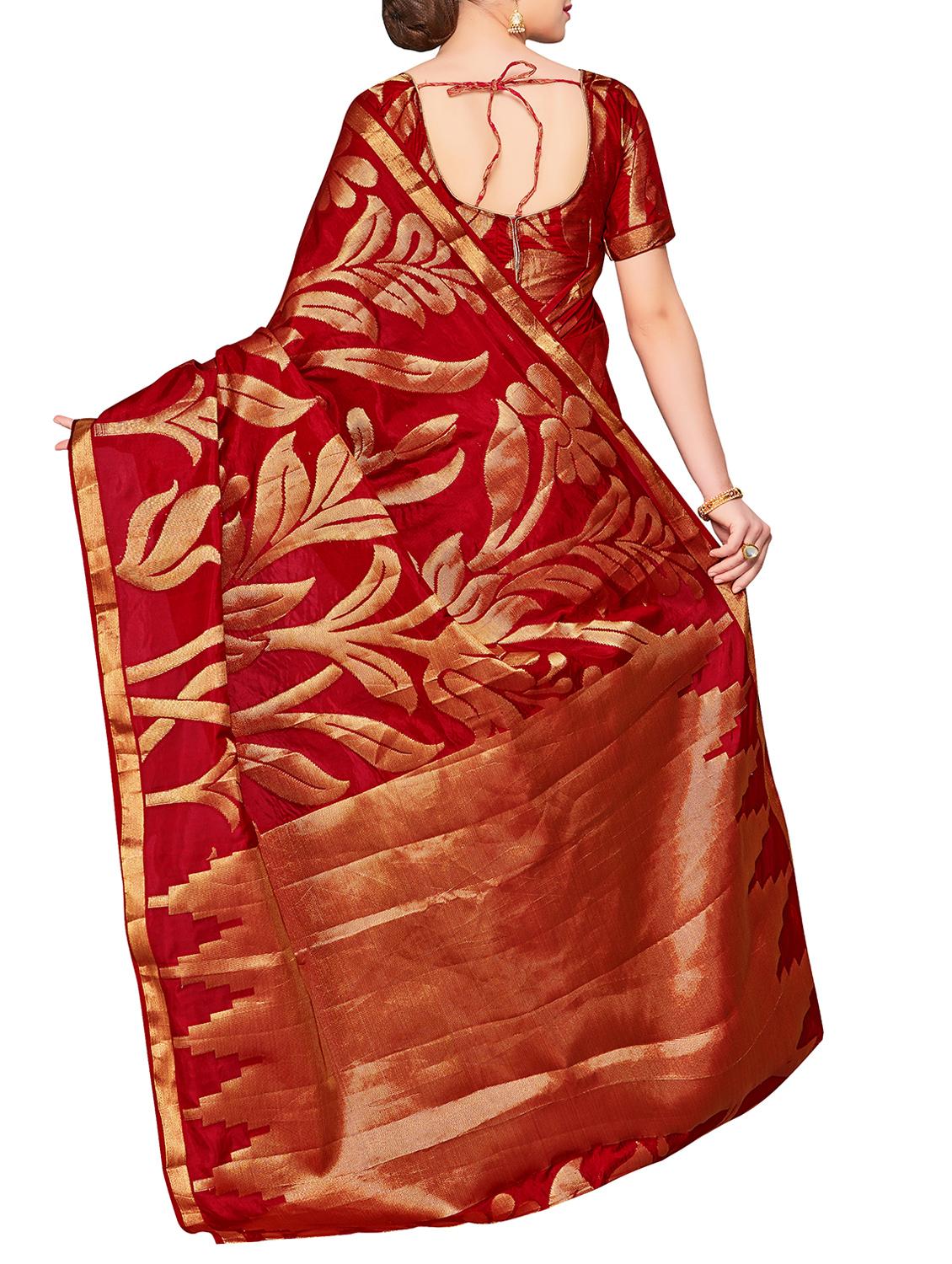 red art silk kanjivaram saree with blouse - 15063669 - Zoom Image - 2