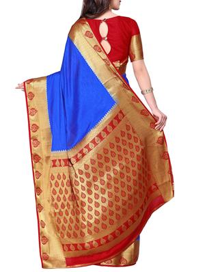 blue crepe kanjivaram saree with blouse - 15063691 - Standard Image - 2