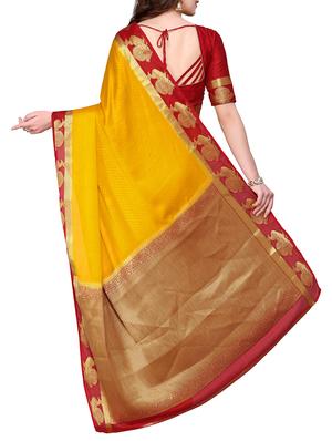 yellow crepe kanjivaram saree with blouse - 15063700 - Standard Image - 2