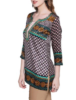 Green color crepe straight three quarter sleeve kurti - 15063846 - Standard Image - 2